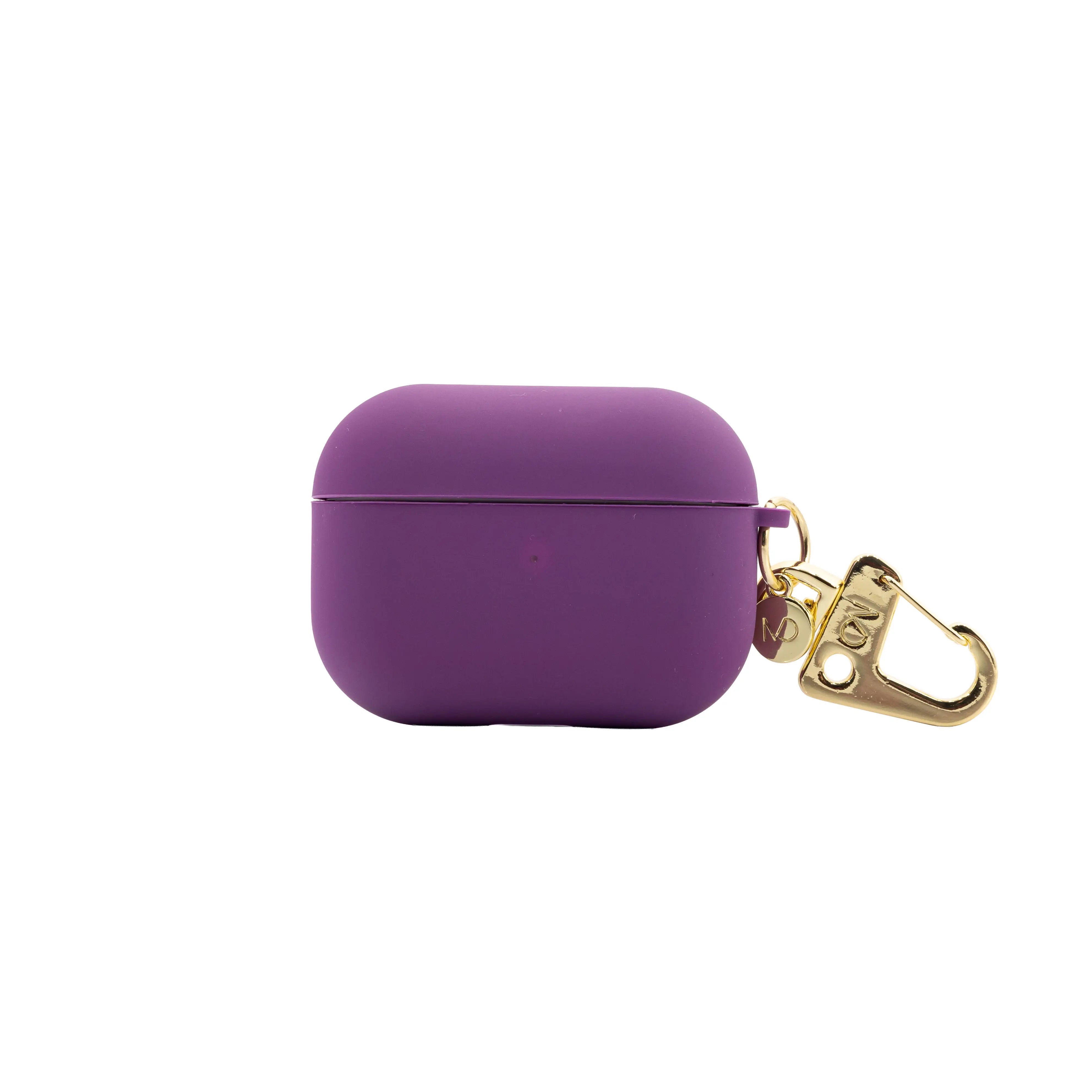AirPods Case aus Silikon mit goldenem Karabinerhaken • Tillandsia Purple