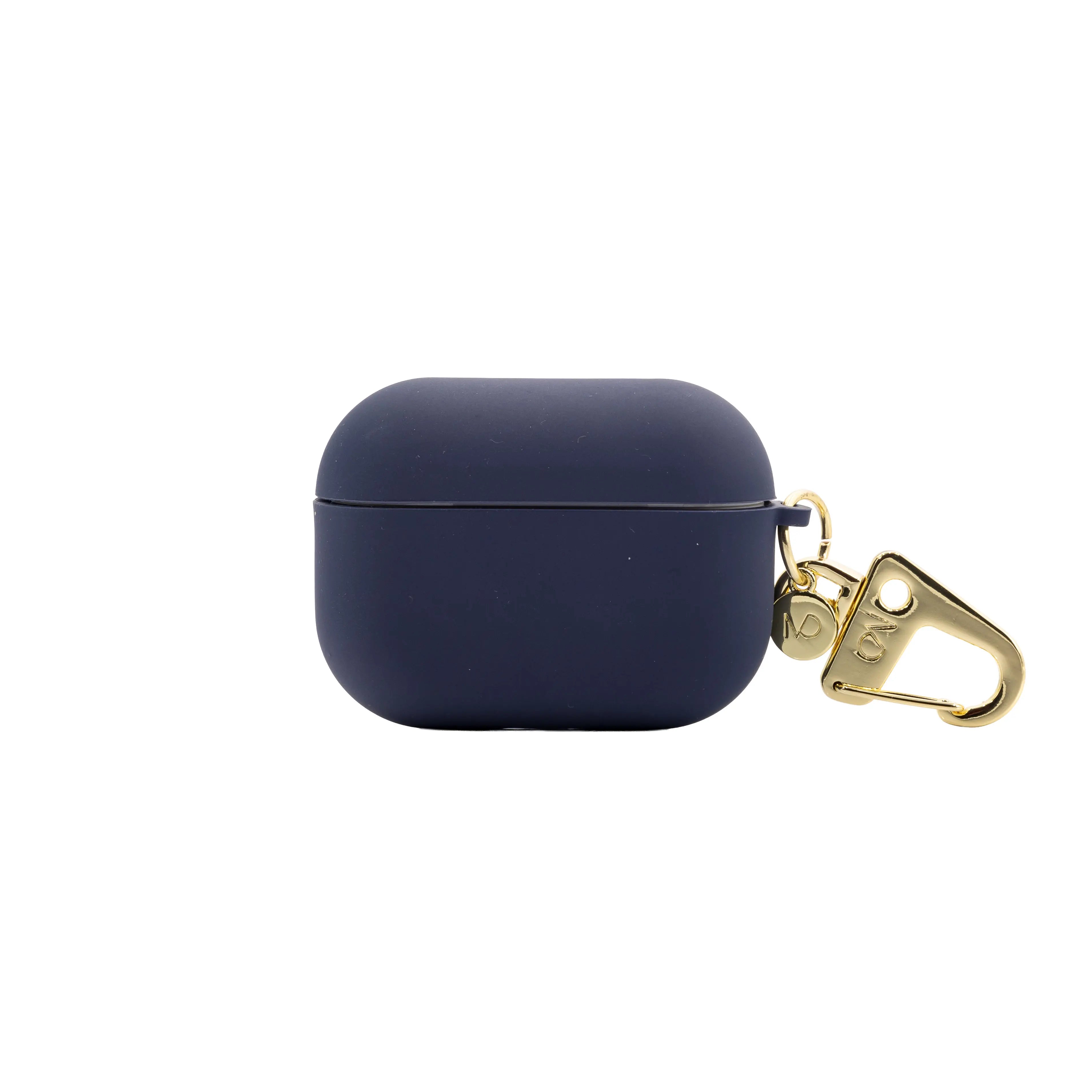 AirPods Case aus Silikon mit goldenem Karabinerhaken • Indigo