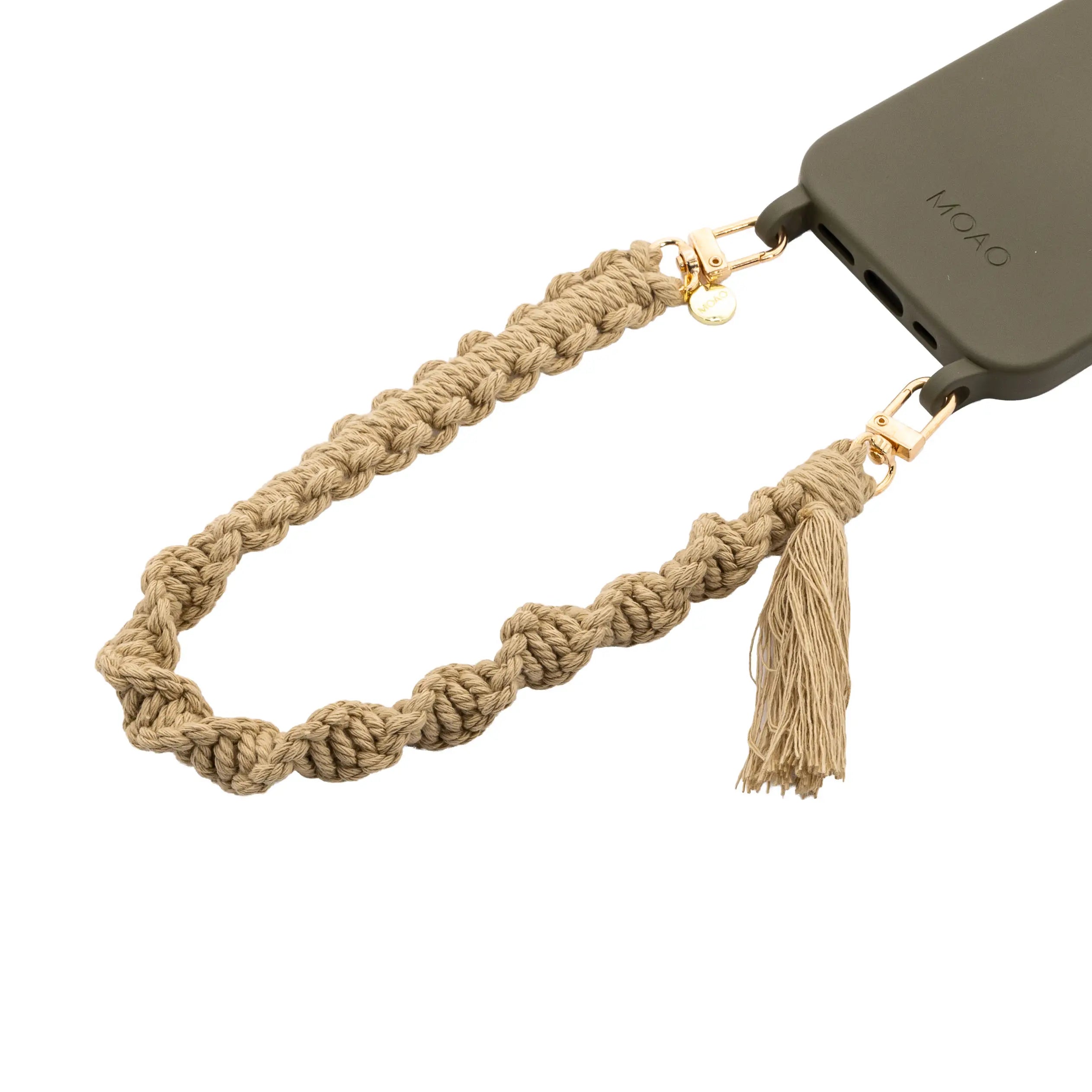 Macrame mobile phone chain • NADIRA • hand-knotted • sage