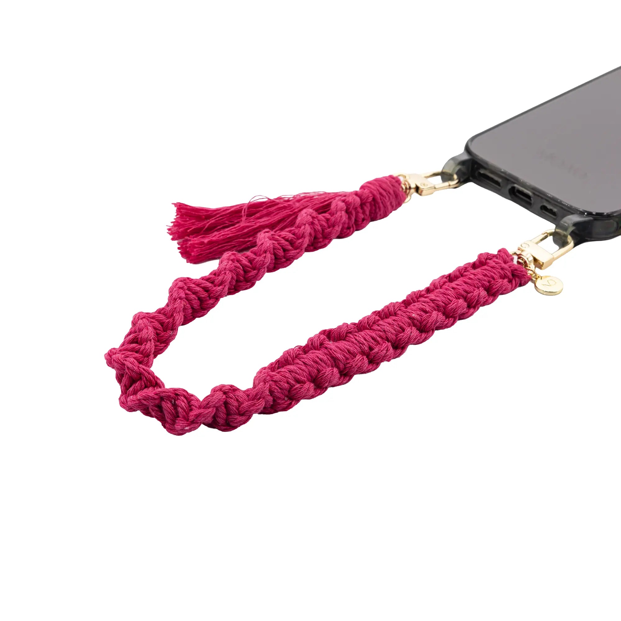 Macrame mobile phone chain • NADIRA • hand-knotted • Bright Rose
