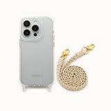 Mobile phone case with strap • Case "CLEAR" + Macrame strap "TWIST" in cream